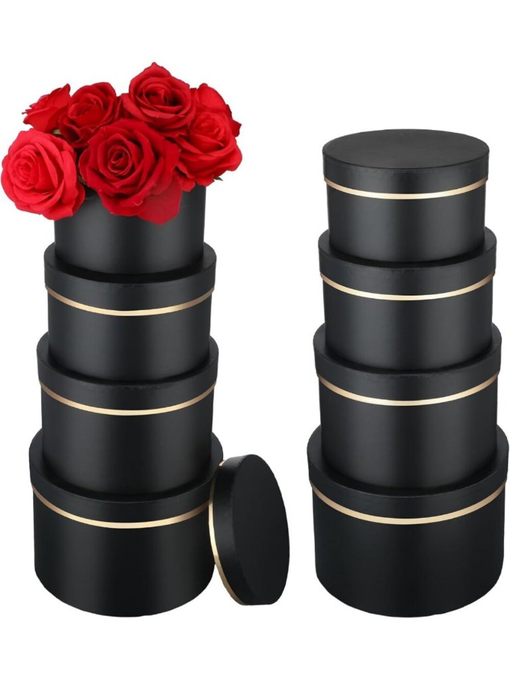 8 Pack Round Black Gift Boxes with Lids - Perfect for Presents & Storage